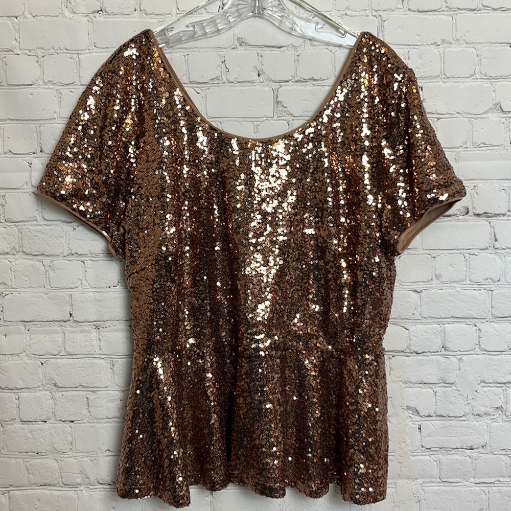 Forever 21+ Bronze Sequin Peplum Top